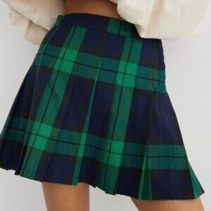 Aerie Green and Blue Plaid Mini School Girl Skirt